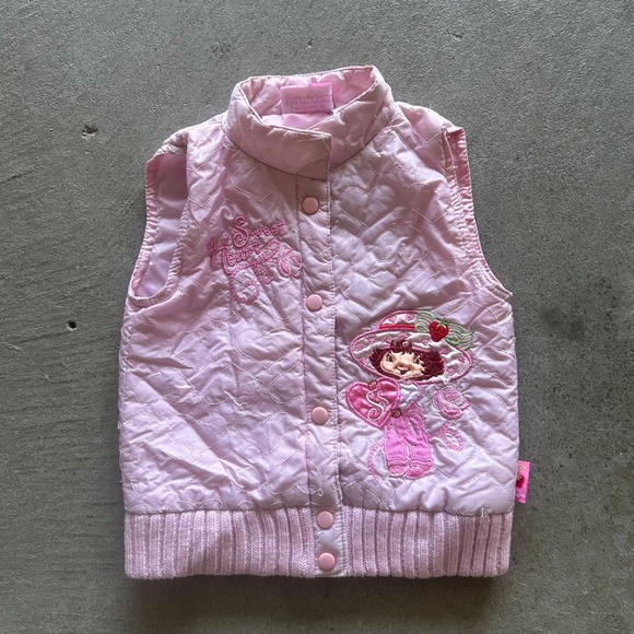 Vintage Strawberry Shortcake Vest Size 3T Pink Puffer Embroidered Sweet Heart 06